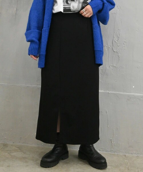 Sheson（シーズン）の「スリットカラーロングスカート（スカート・レディース・ベージュ/グリーン/オレンジ/パープル/ピンク/ブラック・F）」の2枚目の写真