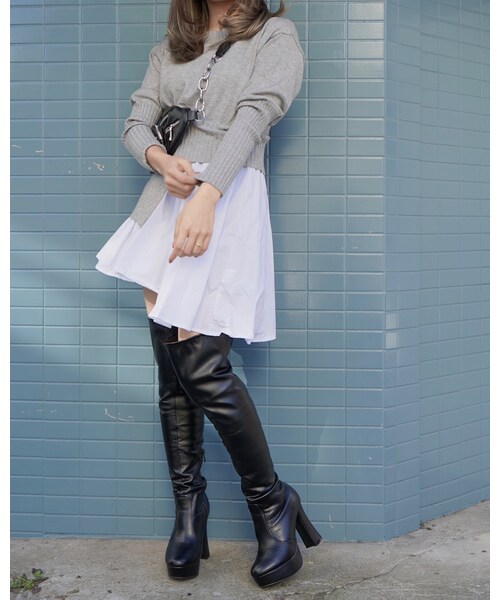 A.D.G(エーディージー)の「Knit&Shirts Docking Design Tunic (grey)(チュニック・レディース・グレー・FREE)」の1枚目の写真