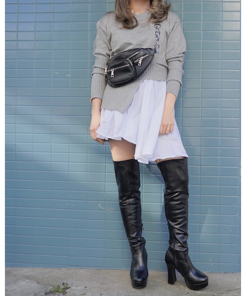 A.D.G(エーディージー)の「Knit&Shirts Docking Design Tunic (grey)(チュニック・レディース・グレー・FREE)」の2枚目の写真