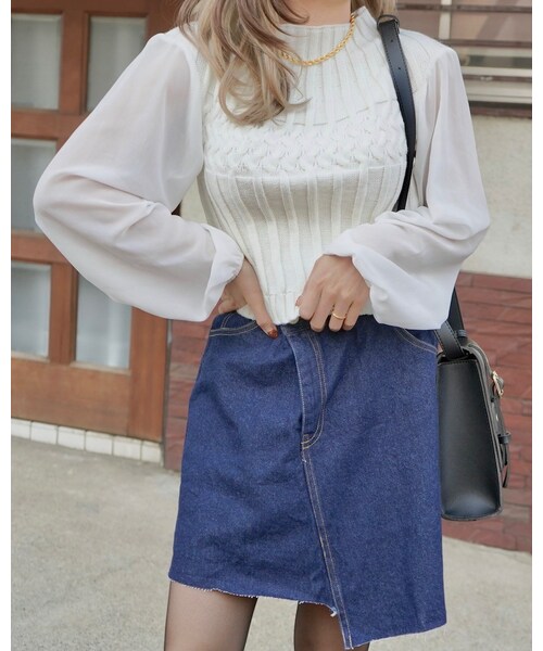 A.D.G(エーディージー)の「Irregular Hem Wrap Denim Mini Skirt (Indigo)(デニムスカート・レディース・ブルー・FREE)」の3枚目の写真
