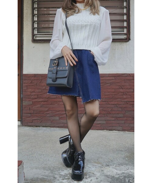 A.D.G(エーディージー)の「Irregular Hem Wrap Denim Mini Skirt (Indigo)(デニムスカート・レディース・ブルー・FREE)」の4枚目の写真