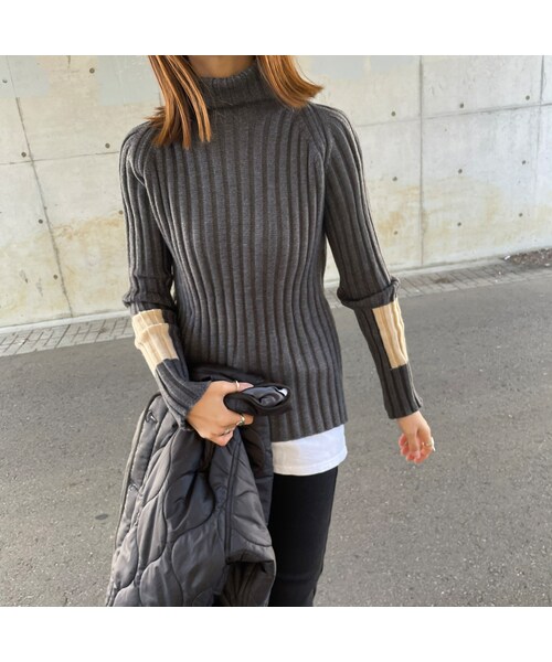 copine（コピン）の「袖パッチワークデザインタートルニット(2color)（ニット/セーター・レディース・グレー/ブラック・ワンサイズ）」の5枚目の写真
