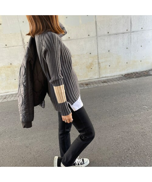 copine（コピン）の「袖パッチワークデザインタートルニット(2color)（ニット/セーター・レディース・グレー/ブラック・ワンサイズ）」の6枚目の写真