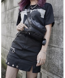 A.D.G（エーディージー）の「Eyelet&Silver Chain Mini Skirt (black)（スカート・レディース）」
