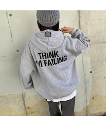 copine | フードラベル付きバックプリントパーカー(グレー)(パーカー)