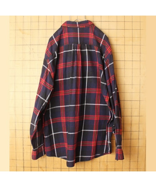 J.CREW(ジェイクルー)の「ビッグサイズ 90s USA J.CREW ヘビーフランネル チェック シャツ ブラック ネイビー レッド メンズXL 長袖 アウトドア アメリカ古着(シャツ/ブラウス・メンズ・ブラック・XL)」の3枚目の写真