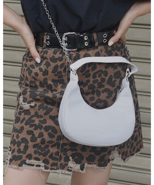 A.D.G（エーディージー）の「Point Crash Leopard Mini Skirt (brown)（デニムスカート・レディース・ブラウン・FREE）」の2枚目の写真