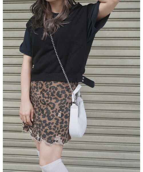A.D.G（エーディージー）の「Point Crash Leopard Mini Skirt (brown)（デニムスカート・レディース・ブラウン・FREE）」の4枚目の写真