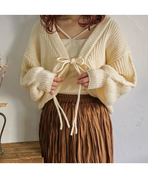 t a r o s u(タロス)の「double ribbon knit cardigan(カーディガン/ボレロ・レディース・ホワイト・FREE)」の1枚目の写真