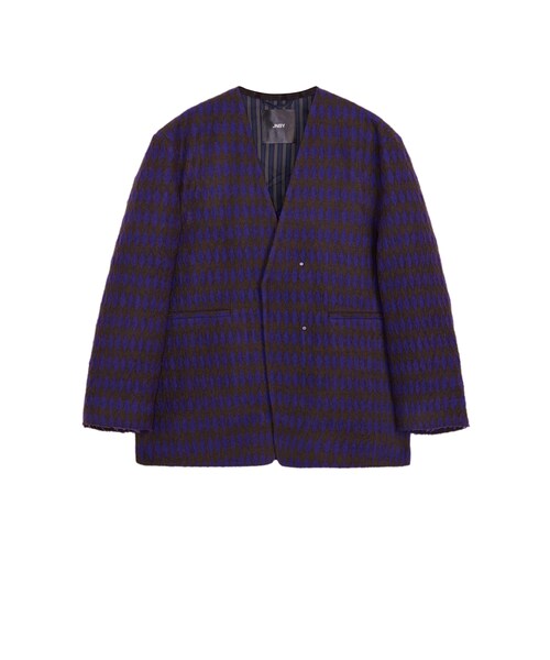 JNBY（ジェーエヌビーワイ）の「Vague Diamond-patten V-neck Wool-blend Jacket（ノーカラージャケット・レディース・ピンク/パープル・36/38/40）」の2枚目の写真