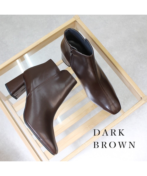 Shoe Fantasy(シューファンタジー)の「晴雨兼用 スクエアトゥ ショートブーツ(ブーツ・レディース・ライトオーク/ダークブラウン/ブラック・S/M/L/LL)」の3枚目の写真