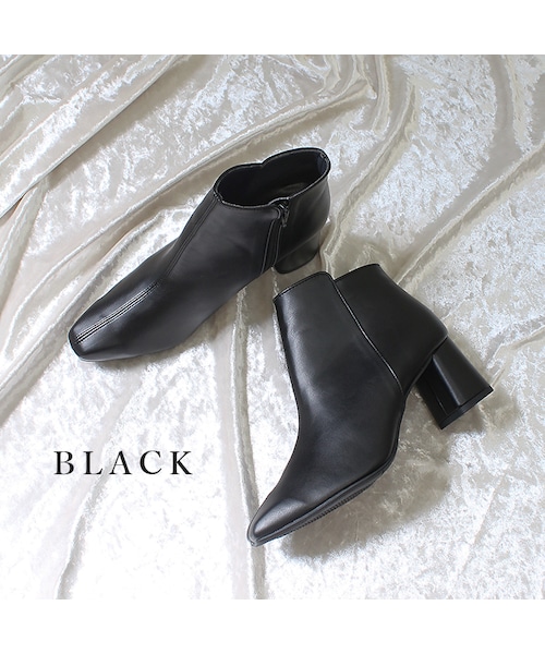 Shoe Fantasy(シューファンタジー)の「晴雨兼用 スクエアトゥ ショートブーツ(ブーツ・レディース・ライトオーク/ダークブラウン/ブラック・S/M/L/LL)」の2枚目の写真