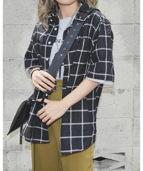 A.D.G(エーディージー)の「"PLAY BOY" S/S CHECK BOX SHIRTS (black)(シャツ/ブラウス・レディース・ブラック・FREE)」の2枚目の写真
