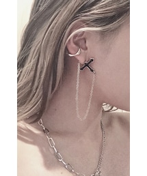 Black Cross＆Chain Pierced Earring