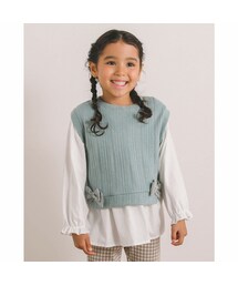 SLAP SLIP（スラップスリップ）の「【 お揃い 】 チェック リボン ベスト レイヤード 風 Tシャツ (80~130cm)（Tシャツ/カットソー・キッズ）」