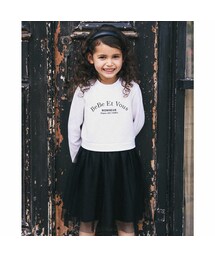 BeBe（ベベ）の「リブ ロゴ 刺繍 ドット チュール ドッキング ワンピース (90~150cm)（ワンピース・キッズ）」