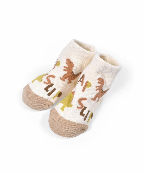 SLAP SLIP BABY（スラップスリップベビー）の「恐竜 ロゴ 背びれ ソックス ベビー (9~12cm)（ソックス/靴下・キッズ・グリーン/ホワイト・ワンサイズ）」の2枚目の写真