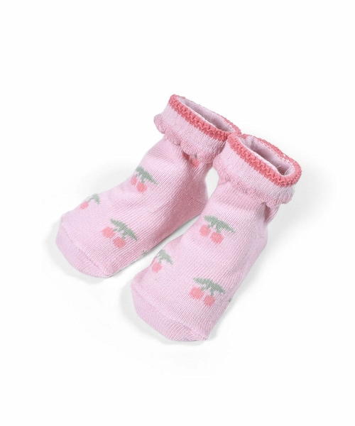 SLAP SLIP BABY（スラップスリップベビー）の「チェリー フリル ソックス ベビー (9~12cm)（ソックス/靴下・キッズ・ホワイト/ピンク・ワンサイズ）」の2枚目の写真