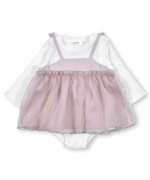 SLAP SLIP BABY（スラップスリップベビー）の「【 お揃い 】 切り替え チュール フリル キャミワンピース ドッキング ロンパース ベビー (70~80cm)（ロンパース・キッズ・パープル/ピンク・70）」の2枚目の写真