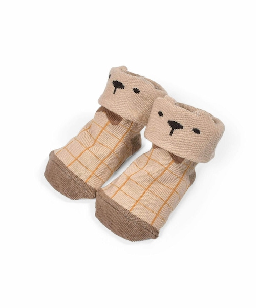 SLAP SLIP BABY(スラップスリップベビー)の「うさぎ くま アニマル フェイス 花柄 チェック 靴下 ベビー (9~12cm)(ソックス/靴下・キッズ・ベージュ/ブルー/ピンク/ホワイト・ワンサイズ)」の1枚目の写真