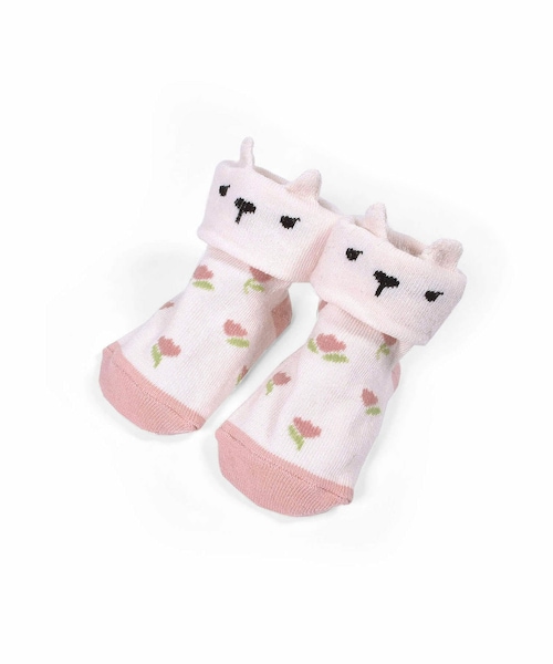 SLAP SLIP BABY(スラップスリップベビー)の「うさぎ くま アニマル フェイス 花柄 チェック 靴下 ベビー (9~12cm)(ソックス/靴下・キッズ・ベージュ/ブルー/ピンク/ホワイト・ワンサイズ)」の2枚目の写真