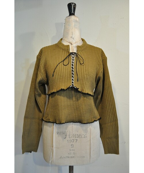 RehersalL（リハーズオール）の「コマンドレースアップアンサンブル（ニット/セーター・レディース・グリーン/ブラウン・one）」の3枚目の写真