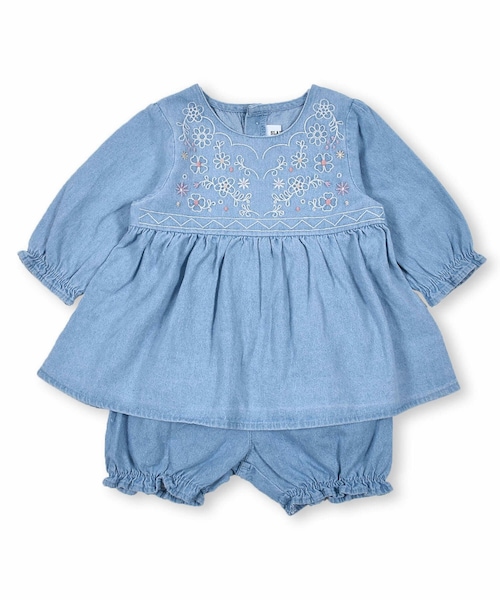 SLAP SLIP BABY（スラップスリップベビー）の「【 お揃い 】 花 刺繍 フリル ブルマ付き ワンピース ベビー (70~80cm)（ワンピース・キッズ・その他/ブルー・ワンサイズ）」の2枚目の写真