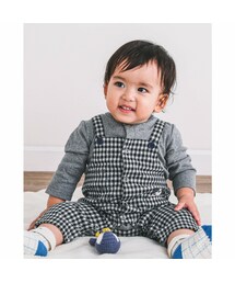 SLAP SLIP BABY | アニマル パッチ チェック サロペット レイヤード風 ロンパース (70~80cm)(ロンパース)