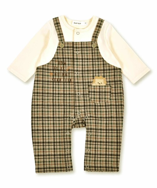 SLAP SLIP BABY（スラップスリップベビー）の「アニマル パッチ チェック サロペット レイヤード風 ロンパース (70~80cm)（ロンパース・キッズ・ブラック/ベージュ・70）」の2枚目の写真