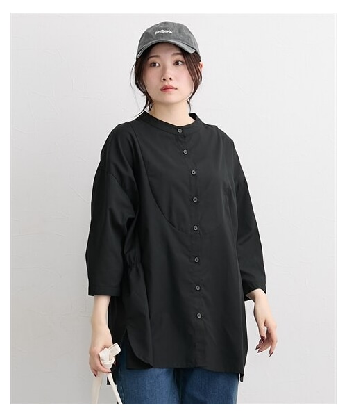 nissen（ニッセン）の「【マタニティウェア・授乳服】７分袖サイドギャザーブラウス（産前・産後）（マタニティウェア/グッズ・レディース・ネイビーストライプ/黒/ベージュ・マタニティM/マタニティL/マタニティLL/マタニティ3L/マタニティ4L）」の5枚目の写真