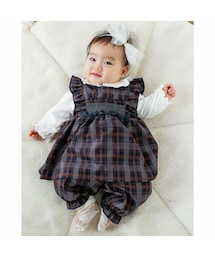 SLAP SLIP BABY（スラップスリップベビー）の「【 お揃い 】 2点セット スモッキング リボン フリル チェック コールテン チュニック パンツ (70~80cm)（その他ベビーウェア・キッズ）」