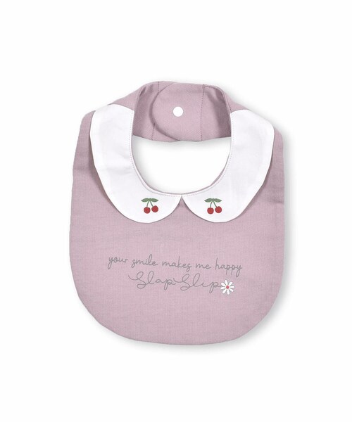SLAP SLIP BABY（スラップスリップベビー）の「【 お揃い 】 チェリー プリント 襟 コットン スタイ（スタイ/よだれかけ・キッズ・ホワイト/ピンク・ワンサイズ）」の2枚目の写真
