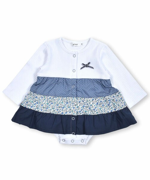 SLAP SLIP BABY（スラップスリップベビー）の「【 お揃い 】 花柄 ドット ティアード リボン ワンピース風 ロンパース ベビー  (70~80cm)（ロンパース・キッズ・パープル/ブルー・70）」の2枚目の写真