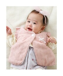 SLAP SLIP BABY | 花 レース ベロア リボン 肩 フリル ベスト ベビー (70~80cm)(ベスト)