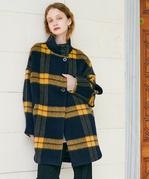 IÉNA チェック柄　シャギー　オーバーサイズコート　38 シャギーチェック柄オーバーサイズコート