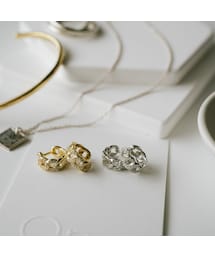 Ops. | フープピアス 小さめ ジルコニア KYKLOS-CHAIN HOOP PIERCE -キクロス チェーン-(ピアス（両耳用）)