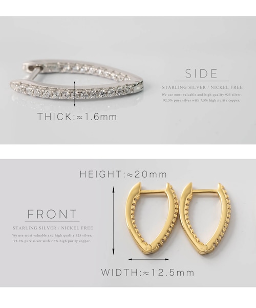 Ops.（オプス）の「フープピアス ジルコニア キラキラ V字シェイプ KYKLOS-WEG HOOP PIERCE -キクロス ウェッジ-（ピアス（両耳用）・レディース・シルバー/ゴールド・ONE SIZE）」の9枚目の写真