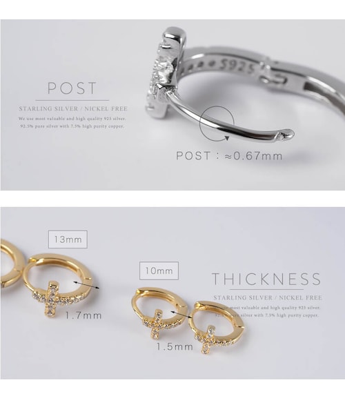 Ops.（オプス）の「フープピアス 小さめ ジルコニア クロス KYKLOS-CROS CV PAVE HOOP PIERCE -キクロス クロス-（ピアス（両耳用）・レディース・シルバー/ゴールド・13mm/10mm）」の14枚目の写真