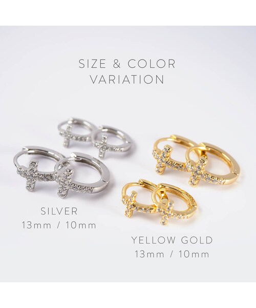 Ops.（オプス）の「フープピアス 小さめ ジルコニア クロス KYKLOS-CROS CV PAVE HOOP PIERCE -キクロス クロス-（ピアス（両耳用）・レディース・シルバー/ゴールド・13mm/10mm）」の16枚目の写真