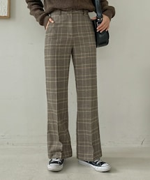 チェック柄ブーツカットスラックス