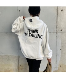 copine | フードラベル付きバックプリントパーカー(ホワイト)(パーカー)