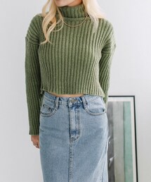 back slit turtleneck rib knit