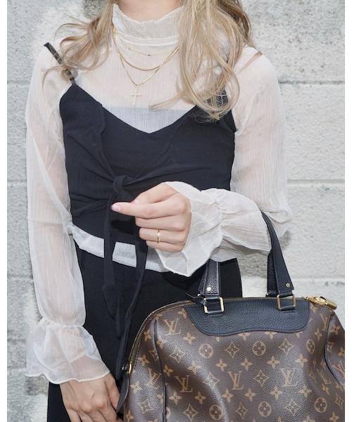 A.D.G(エーディージー)の「Front Ribbon Bustier(black)(キャミソール・レディース・ブラック・FREE)」の1枚目の写真