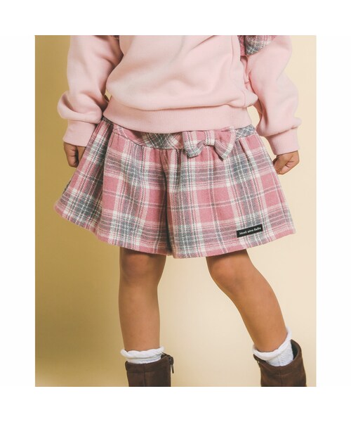 Noeil aime BeBe（ノイユエイムベベ）の「リボン 付 シャギーチェック 柄 ショートパンツ (80~130cm)（その他パンツ・キッズ・ピンク/ブラウン・110）」の2枚目の写真