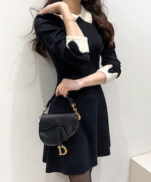 DHOLIC | バイカラーニット/セーターフレアワンピース(ワンピース)