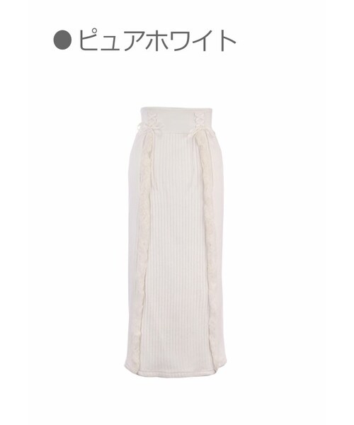 Bobon21(ボボンニジュウイチ)の「リブニット×ファー異素材MIXミモレ丈スカート-全2色-(スカート・レディース・ホワイト/ピンク・S/M/L)」の1枚目の写真