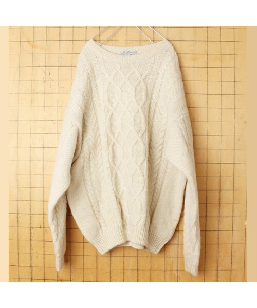--(--)の「CASUAL CLUB シェットランド ウール クルーネック ケーブル編み フィッシャーマン セーター ベージュ メンズXL ヨーロッパ古着(ニット/セーター・レディース・ベージュ・XL)」の1枚目の写真