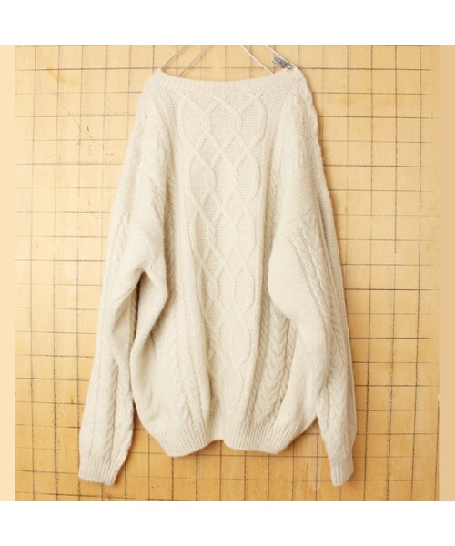 --(--)の「CASUAL CLUB シェットランド ウール クルーネック ケーブル編み フィッシャーマン セーター ベージュ メンズXL ヨーロッパ古着(ニット/セーター・レディース・ベージュ・XL)」の3枚目の写真