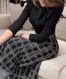 DHOLIC | ラインストーンリボンリブニット(ニット/セーター)