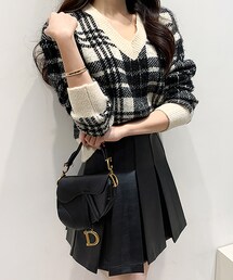 DHOLIC | Vネックチェッククロップドニット(ニット/セーター)